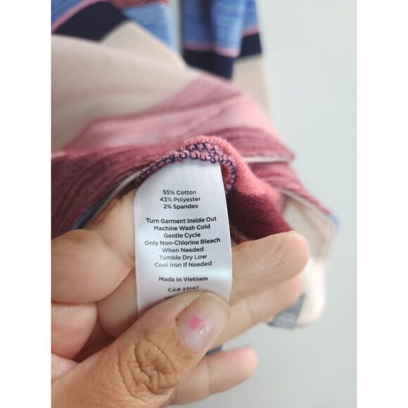 T by Talbots Cream Blue Pink Cotton Blend Zip Detail Sweatshrt size Large Petite - Picture 7 of 7